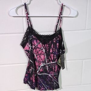 Women's Pink and Black Lace Trim Camisole